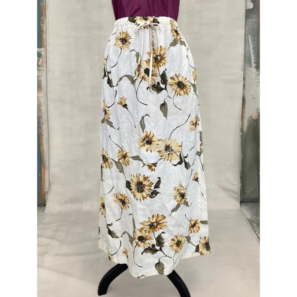 Vintage Y2K Linen Bohemian Festival Feminine Sunflower Romantic Maxi Skirt NWT